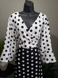 Black & White Polka Dot Ruffle Sleeve Dress