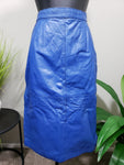 80's Blue Vintage Leather High-Waist Pencil Skirt
