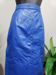 80's Blue Vintage Leather High-Waist Pencil Skirt