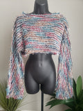 Nasty Gal Fluffy Multi Color Crop Sweater