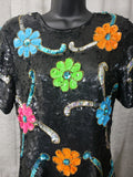 1980's Floral Print Vintage Sequin Dress
