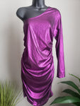 Metallic Ruched Purple One Sleeve Dress