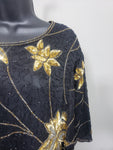 Roamans Vintage Flower Print Sequin Blouse