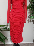 Hot Momma Red Plus Size Ruched Mesh Dress