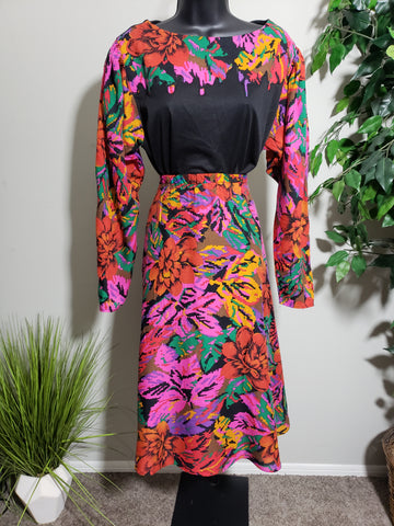 PK's Closet Color Blocking Floral Print Skirt Set